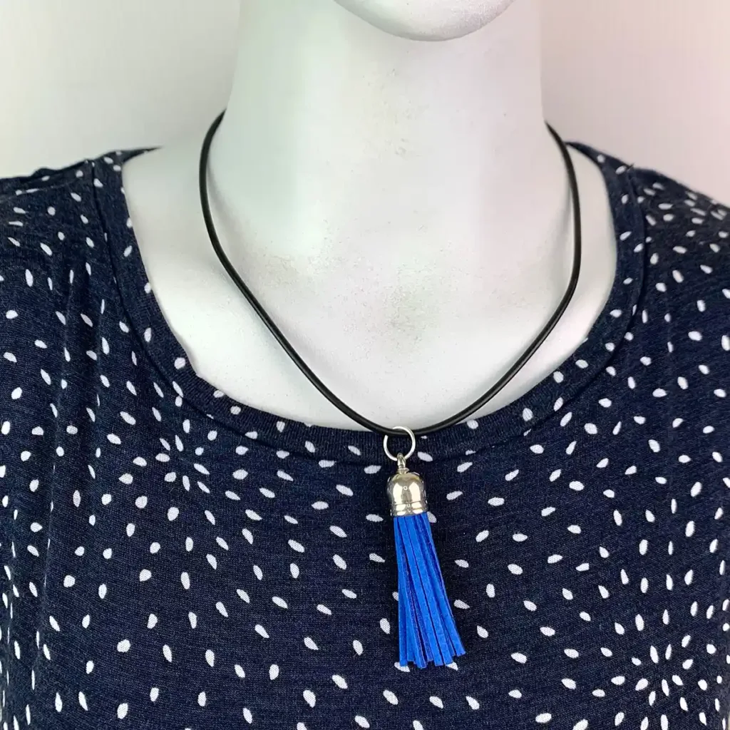 NL025-B-product-necklace-blue-tassel-black-cord-1