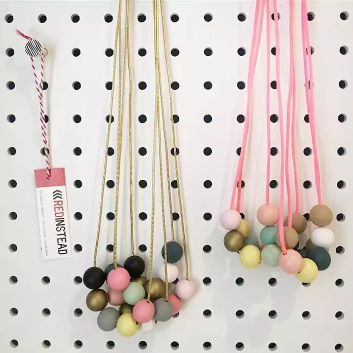 try these fun pastel necklaces pink or gold