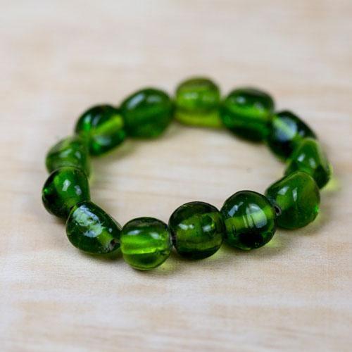 Green Glass Bead Stretch Fashion Bracelet - Red Instead - Handmade in Canberra, Australia