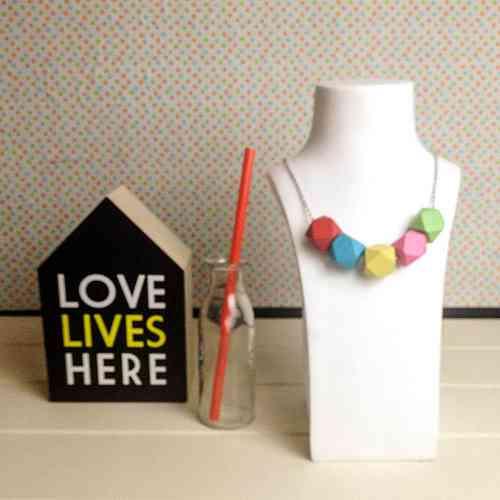 products rainbow geometric beads on long chain statement fashion necklace necklaces 4