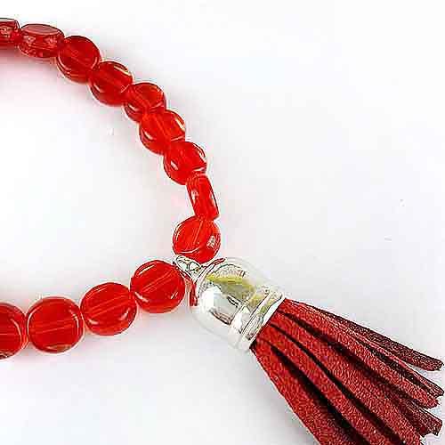 Red Glass Bead Strectch Fashion Bracelet with Tassel - Red Instead - Handmade in Canberra, Australia
