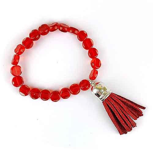 products red glass bead strectch fashion bracelet with tassel bracelets 2