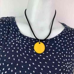 Yellow Acrylic Pendant Fashion Necklace on Black Cord - Red Instead - Handmade in Canberra, Australia
