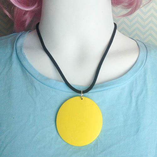 Yellow Disc Statement Fashion Necklace on Black Cord - Red Instead - Handmade in Canberra, Australia