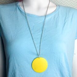 Yellow Disc Statement Fashion Necklace on Long Chain - Red Instead - Handmade in Canberra, Australia